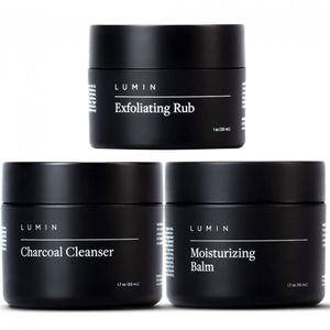 Lumin Kit Skincare de Cuidados com a Pele para Homens com Esfoliante, Clareador de Carvão e Balsamo Labial