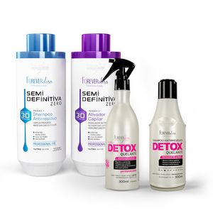 Kit escova semi definitiva zero 2x1litro com shampoo antiresíduos e fluido detox quelante